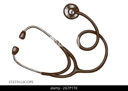 Vector set of hand drawn colored stethoscope Stock Vector