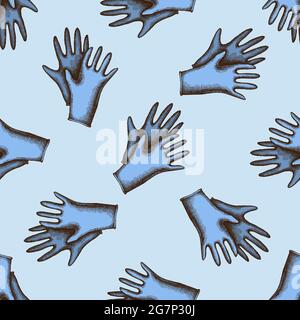 Seamless pattern with hand drawn colored medical gloves Stock Vector