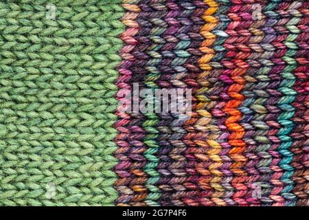 textile background - texture of hand-knitted woolen fabric close up Stock Photo