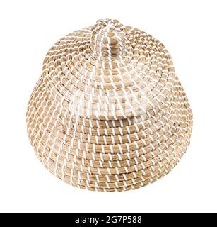 closed moroccan wicker basket from seagrass isolated on white background Stock Photo