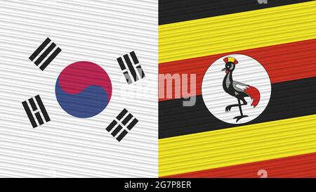 Uganda and South Korea Two Half Flags Together Fabric Texture Illustration Stock Photo