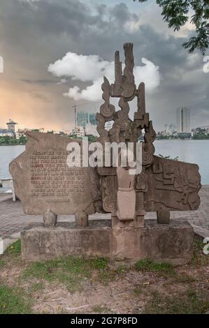 Statue of the place in Vietnam where John McCain was shot down, on Truc Bach Lake, during the war, built by the Vietnamese. Stock Photo
