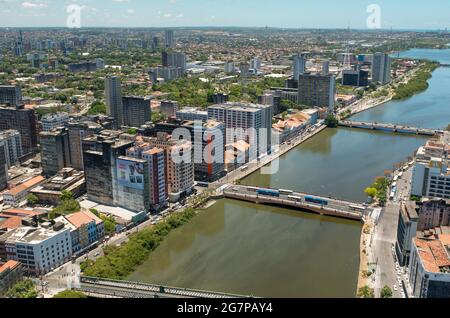 Recife, Pernambuco, Brazil on March 10, 2010. Downtown with the Capibaribe River highlighted. Stock Photo