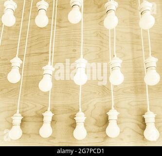 retro classic white lightbulbs hangs like a pattern Stock Photo
