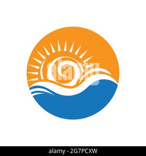 nature sea Water wave and sun icon vector illustration design logo - Vector Stock Vector