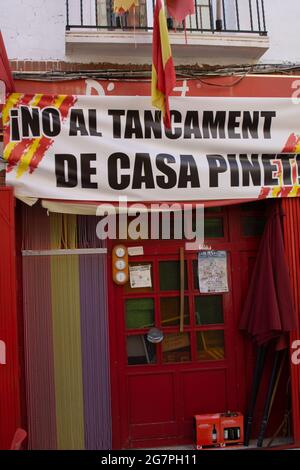 Tarbena Spain - August 26 2016; Entrance to historic quirky restaurant of revolutionaries full of memorabilia from that time know as Casa Pinet in Col Stock Photo