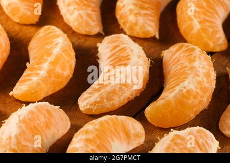 Satsuma Mandarin Tangerine Fruit Wedge Layout Abstract (Citrus unshiu) Stock Photo