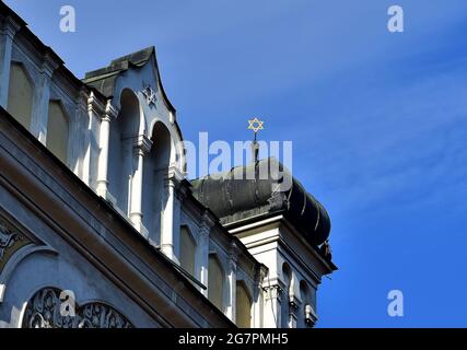 SOFIA, BULGARIA - Aug 08, 2015: A golden Star of David Jewish symbol on the building of the Synagogue in Sofia, Bulgaria, under the blue sky Stock Photo