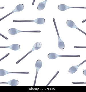 Spoons seamless pattern. Silver kitchen items in cartoon style. Vector design for gift wrap, restaurant tableware decor, invitation, cafe menu Stock Vector
