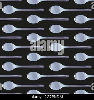 Spoons seamless pattern. Silver kitchen items in cartoon style. Vector design for gift wrap, restaurant tableware decor, invitation, cafe menu Stock Vector