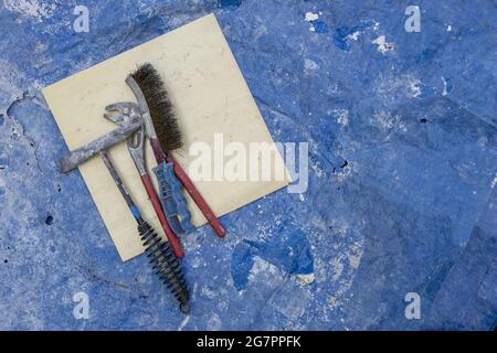 Bronze casting process and manual labor concept. Stock Photo