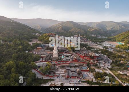 Aerial view of the Wutai Mountain at dusk, Shanxi Province, China Stock Photo