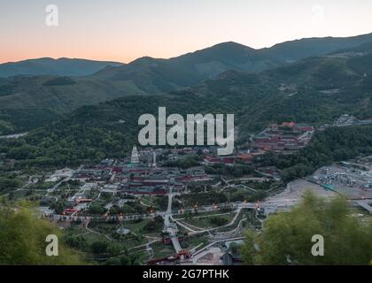 Aerial view of the Wutai Mountain at dusk, Shanxi Province, China Stock Photo