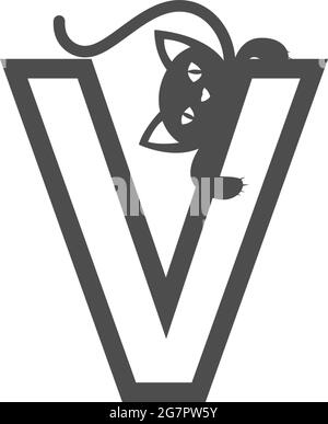 Letter V with black cat icon logo design template vector Stock Vector