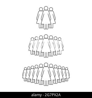 Small, medium and large group of women. Female people crowd line icon. Persons symbol isolated. Vector illustration. Stock Vector