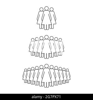 Small, medium and large group of women. Female people crowd line icon. Persons symbol isolated. Vector illustration. Stock Vector