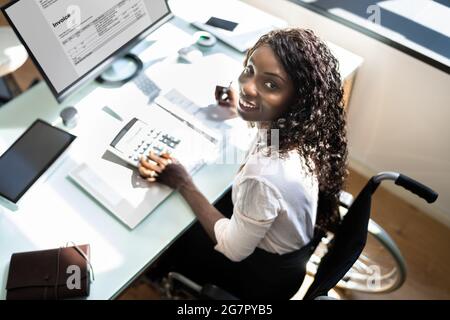 Disabled Professional Accountant African Lady In Wheelchair Stock Photo