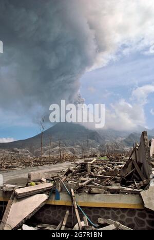 Mount Merapi, an active stratovolcano in Central Java, Indonesia; Selo ...