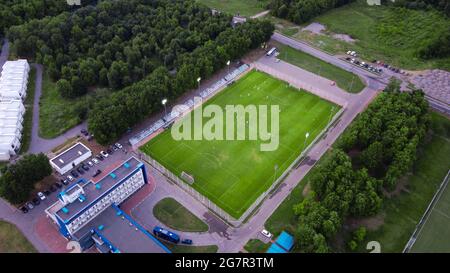 Areal view on football pitch in the forest. Football concept Stock Photo