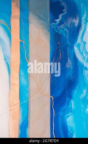 Part of original resin art, epoxy resin painting. Marble texture. Fluid art for modern banners, ethereal graphic design. Abstract ethereal gold Stock Photo