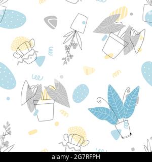 Modern seamless pattern with tropical plants. Stock Photo