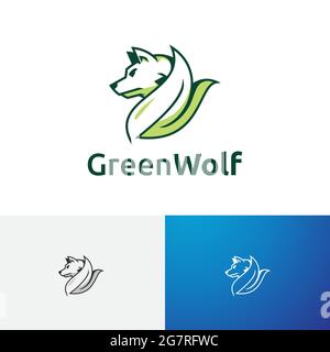 Nature Green Leaf Eco Wolf Head Logo Stock Vector