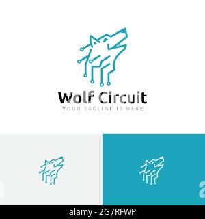 Wild Wolf Head Electronic Circuit Computer Technology Logo Stock Vector