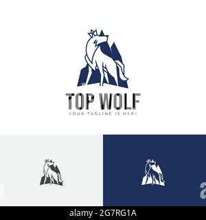 Top Mountain King Crown Wolf Alpha Logo Stock Vector