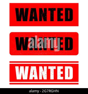 Red Wanted Rubber Stamp Set Isolated on White Background Stock Vector
