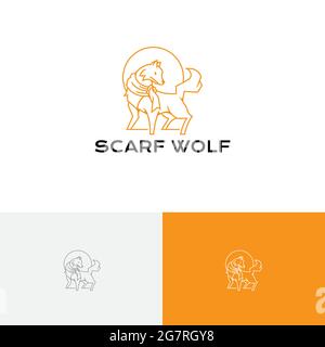 Cute Scarf Moon Wolf Wildlife Monoline Logo Stock Vector