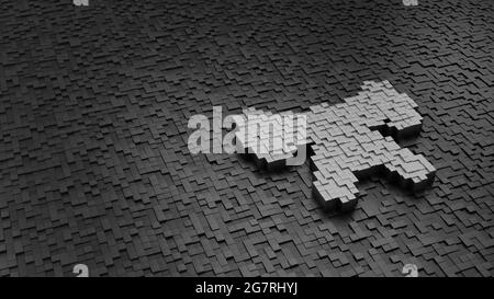 3d rendering metal cubes in shape of symbol of broadcast tower light silver colored on dark cubes with randomness Stock Photo