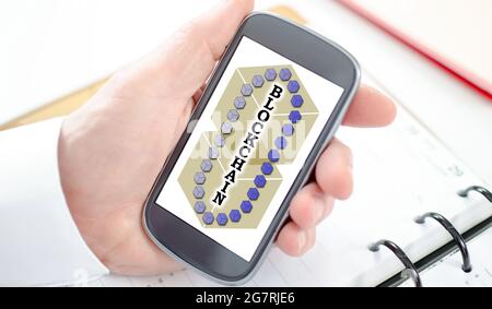Blockchain technology concept shown on a smartphone screen Stock Photo