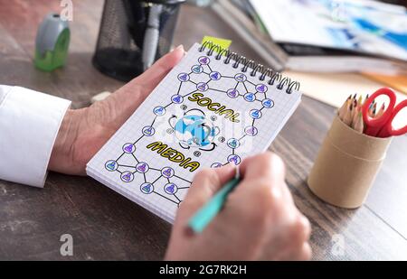 Social media concept drawn on a notepad Stock Photo
