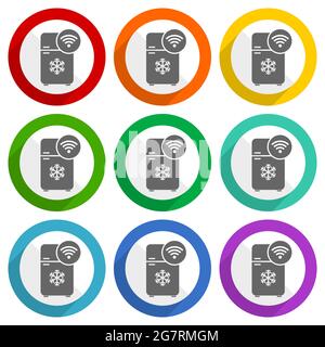 Fridge with wifi vector icons, set of colorful flat design buttons for webdesign and mobile applications Stock Vector