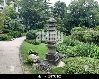 Japanese style stone structure in the Setagaya Park in Vienna, Austria Stock Photo