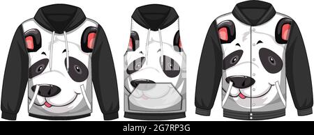 Set of different jackets with panda face template illustration Stock Vector