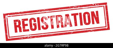 REGISTRATION text on red grungy vintage rectangle stamp. Stock Photo