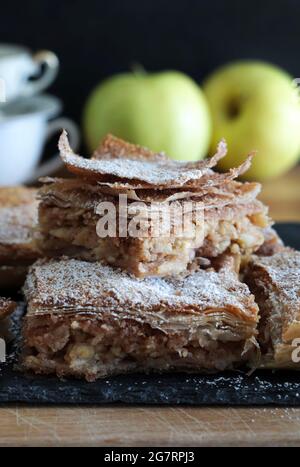 Apple pie of phyllo dough. Homemade sweet baked. Stock Photo