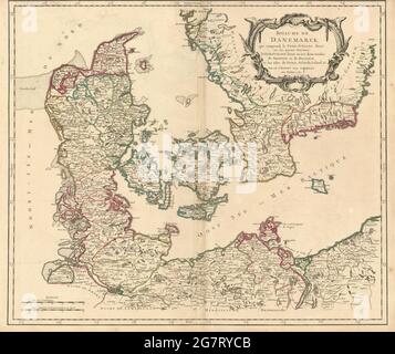 'Royaume de Danemarck…' Denmark & Southern Sweden. ROBERT DE VAUGONDY 1750 map Stock Photo