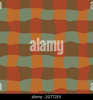 Vector watercolor effect gingham seamless pattern background. Organic irregular stripes painterly grid plaid backdrop. Ochre terracotta sage green Stock Vector