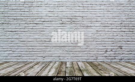 Brick wall with wooden floor background Stock Photo
