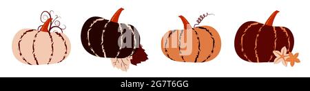 Flat pumpkin set in autumn palette Stock Vector