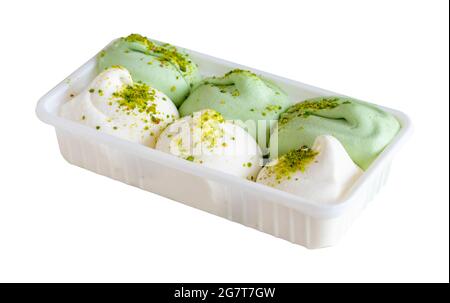 Vanilla ice cream ball with pieces of pistachio(clipping path Stock Photo -  Alamy