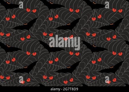 Angry bats in spider web seamless pattern Stock Vector