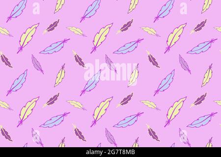 Pink feather pattern in cute doodle style Stock Vector