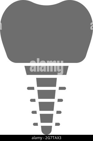 Vector dental implant, tooth crown grey icon. Stock Vector