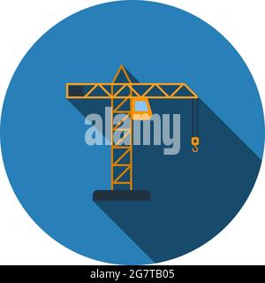 Icon Of Crane. Flat Circle Stencil Design With Long Shadow. Vector Illustration. Stock Vector