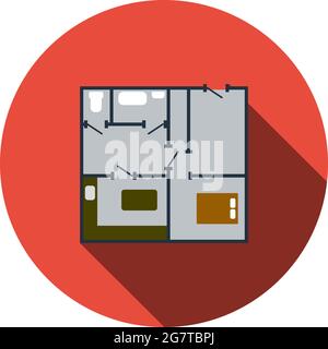 Icon Of Apartment Plan. Flat Circle Stencil Design With Long Shadow. Vector Illustration. Stock Vector