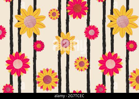 Bright sunflower vector seamless pattern Stock Vector