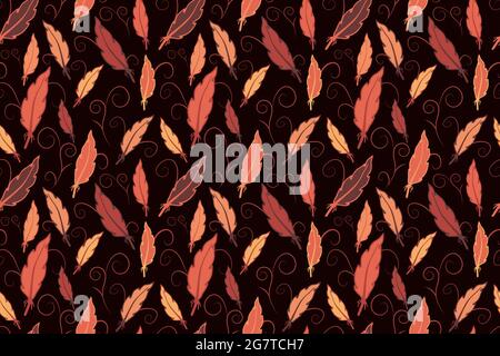 Cute brown and maroon bird quill pattern Stock Vector